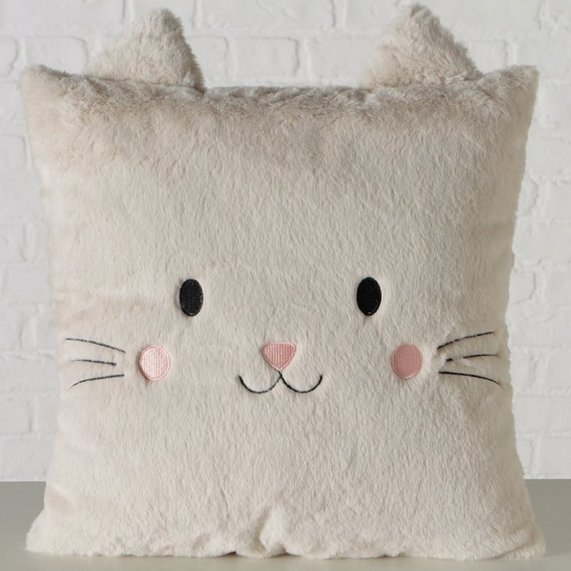 Morbido cuscino a forma di gatto grigio con orecchie